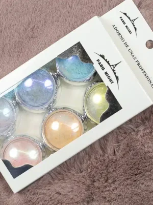 Set x6 polvos aurora Paris Night – pigmentos iridiscentes para uñas